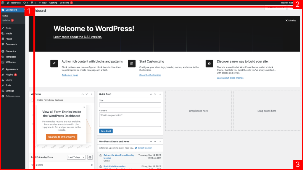 Breakdown of WordPress dashboard interface